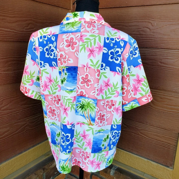 Vintage Alia Petites Women's Short Sleeve Tropical Buttondown Shirt Size 12 - Picture 9 of 11